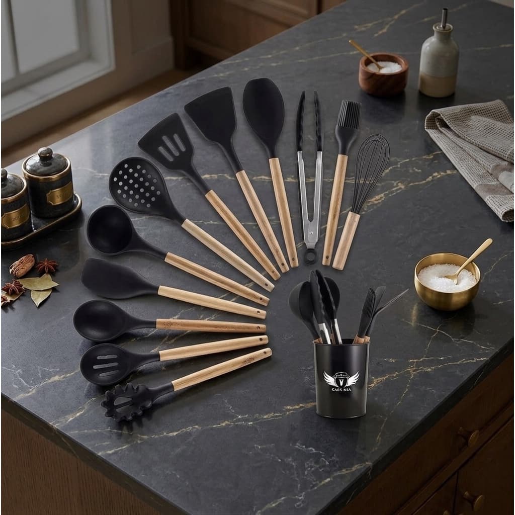 Kit Utensílios Cozinha 12 em 1 Silicone - Espátula, Colher, Concha e Mais