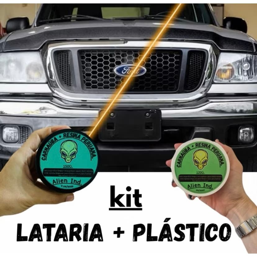 Kit Cera Alien Ind Lataria + Plástico Carnaúba Automotiva Tira Queimado Riscos Espelhamento Cerâmico