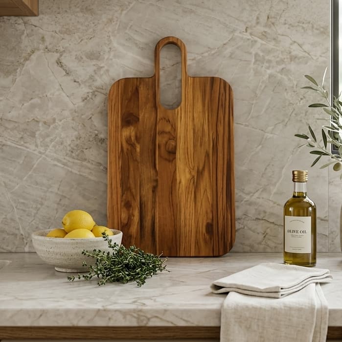 Tábua de Corte Nobre Grande Servir, Cortar e Decorar - Madeira de Teca 43x25cm Cozinha Decoração