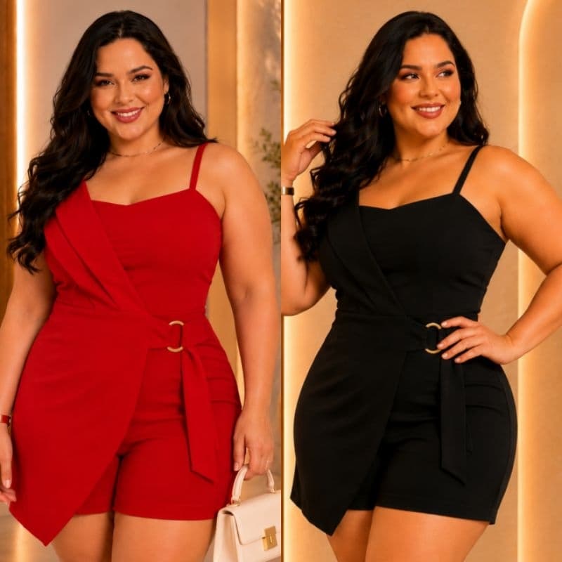 Macação Curto Plus Size Feminino Social Macaquinho Feminino Festa Tam Único 44 ao 48