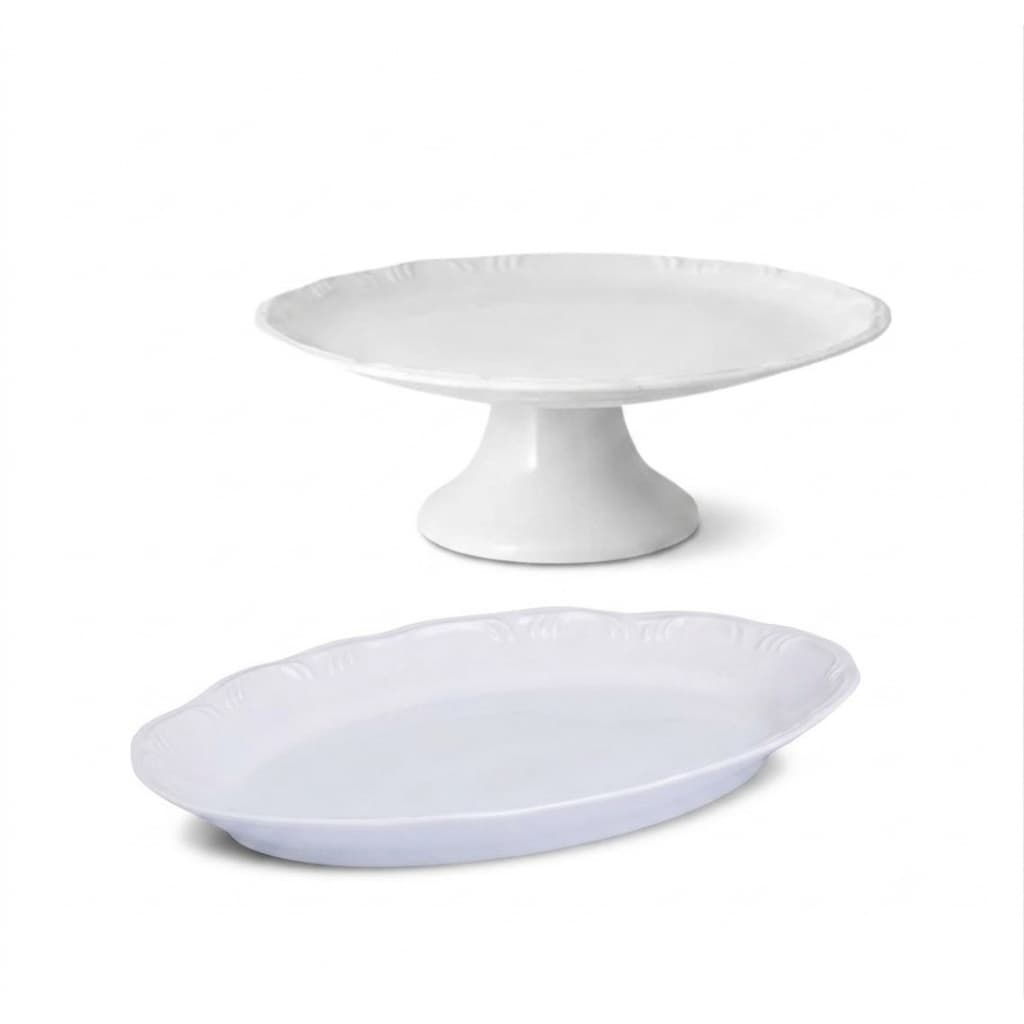 Prato Bolo Com Base 27cm + Travessa 36cm Pomerode Porcelana Schmidt 1a