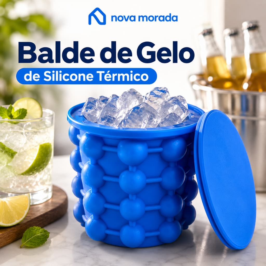 Balde de Gelo Silicone 120 Cubos Forma de Gelo com Tampa Hermética Ice Magic Cube Conserva Gelo