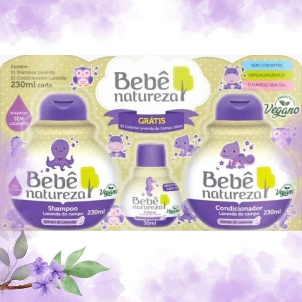 Conjunto Banho Bebê Lavanda Colônia Shampoo Condicionador Infantil Hipoalergênico Sem Lágrima Vegano