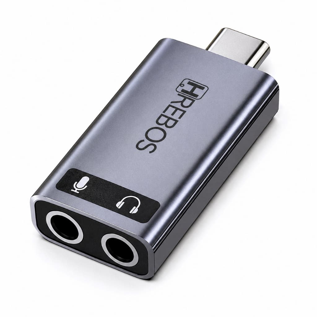 Adaptador USB Tipo C para Fone e Microfone P3 Duplo Hrebos AD-258 Áudio 3.5mm p/ Celular, Live e PC