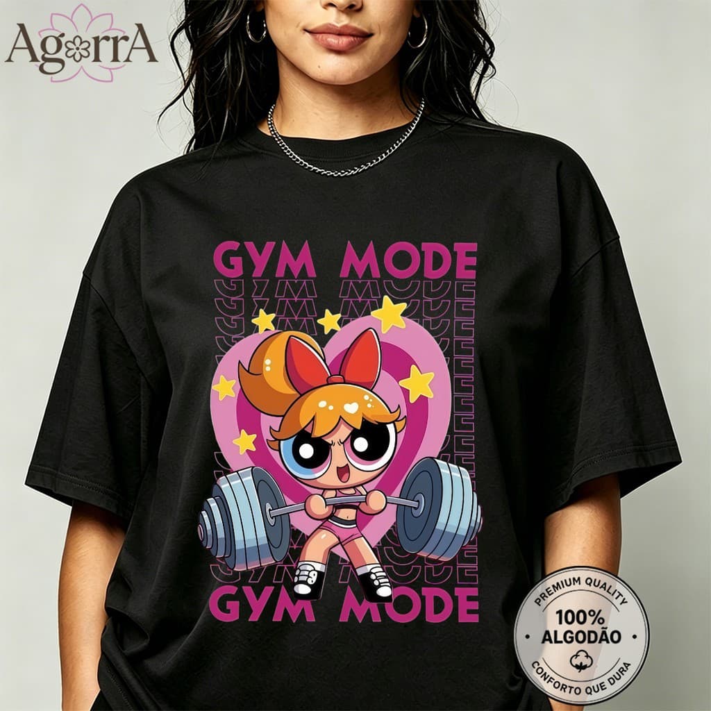 Camiseta 100% Algodão Estampa Gym Mode Unissex Tamanhos P ao G3 Camiseta Academia Feminina Confortável Casual