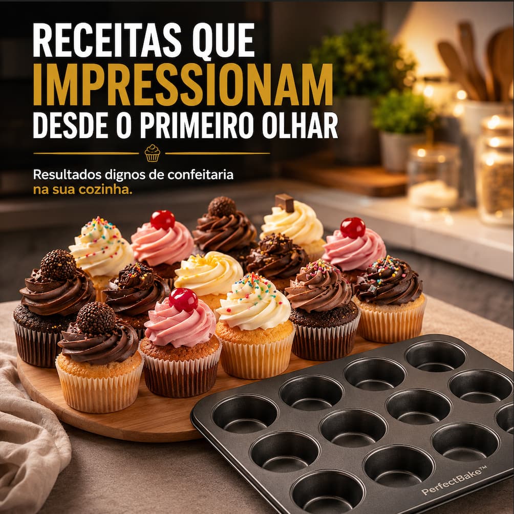 Forma Cupcake Pão de Queijo 12 Cavidades Aço Carbono Antiaderente Assadeira Para Muffin Empada Bolinhos