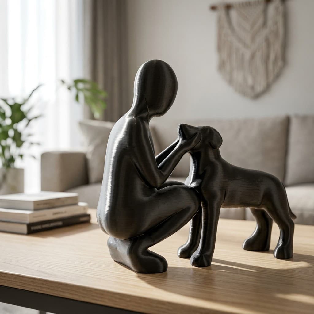 Escultura Decorativa Menino e Cachorro – Decoração Minimalista com Significado | Presente Criativo