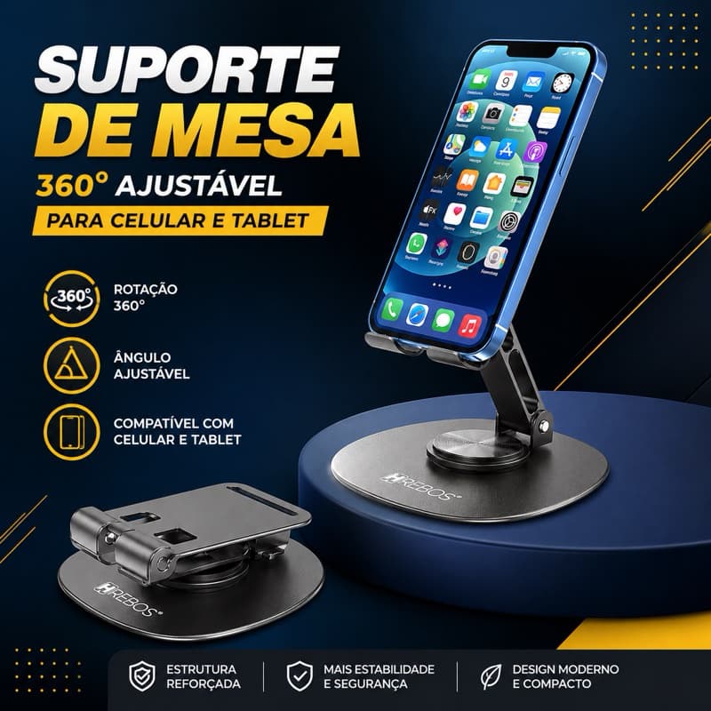 Suporte Hrebos Metal De Mesa 360º Ajustável Rotatorio Para Cel iPhone iPad Reforçado