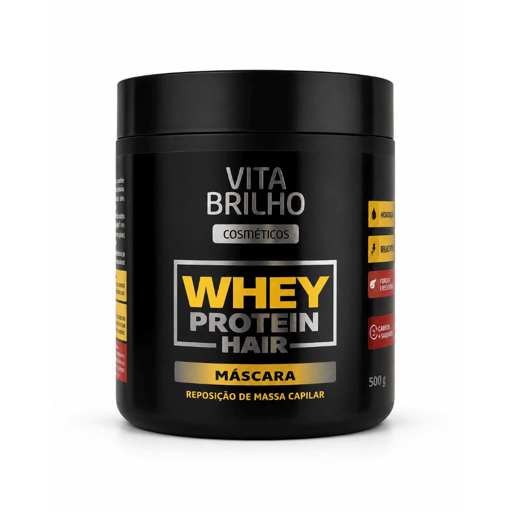 Máscara Whey Protein Hair Vita Brilho 500g Reposição de Massa Capilar Reconstrução Hidratação