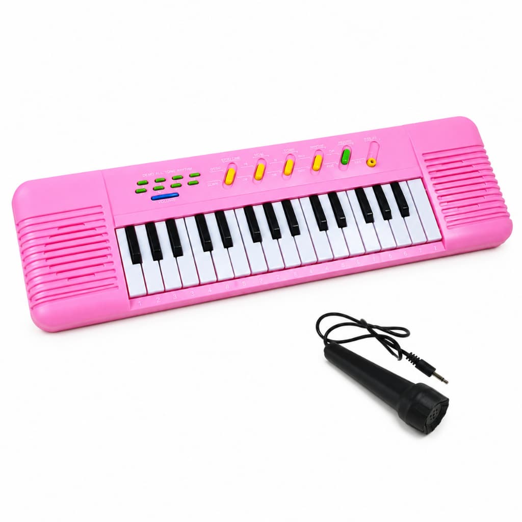 Teclado Musical Infantil Rosa 32 Teclas com Microfone Karaokê Brinquedo