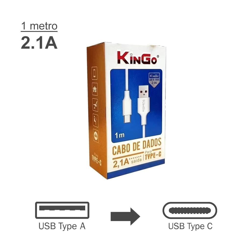 cabo de dados 2.1A tipo C,IP8 , V8   2 metros e 1 metro KINGO