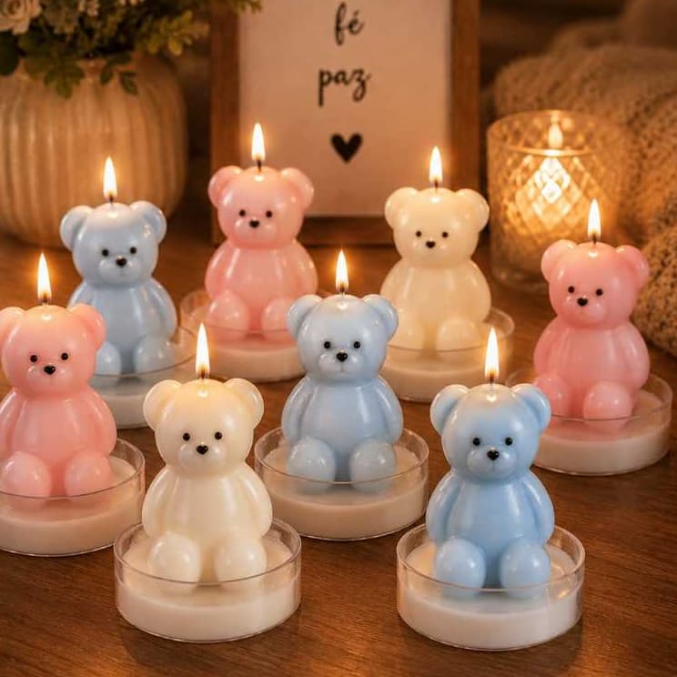 Kit 10 Lembrancinhas de Vela Ursinho Para Chá Revelação Chá Maternidade