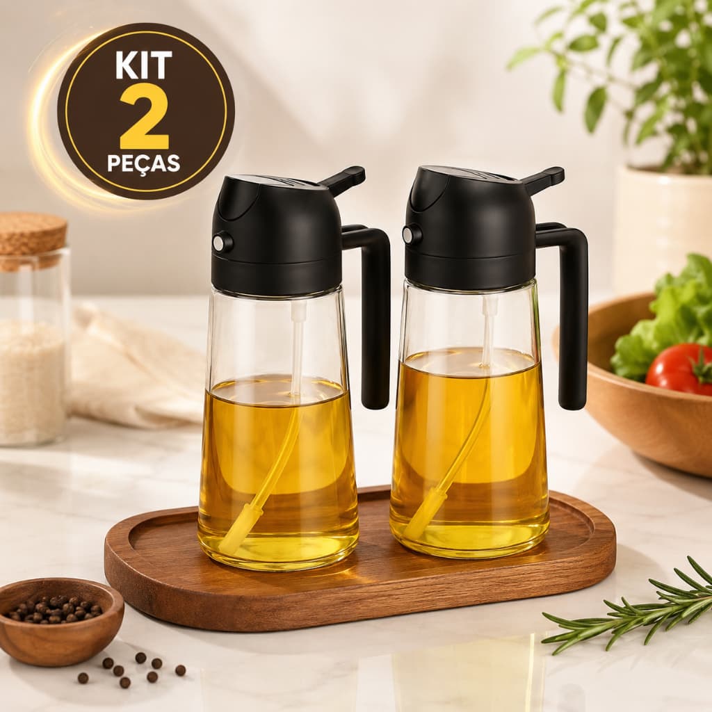 Borrifador Spray Azeite Óleo 2 em 1 Vidro 500ml Pulverizador Galheteiro Dosador Vinagre Cozinha Gourmet Luxo
