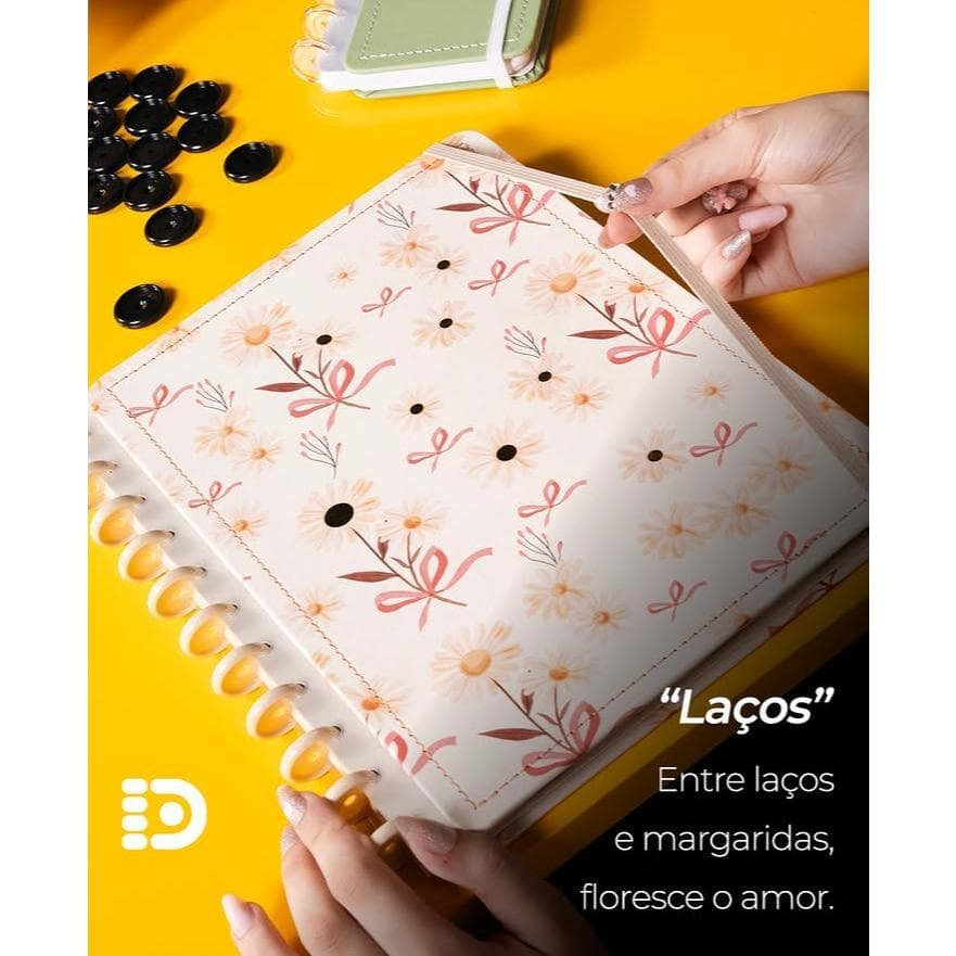 Caderno laços M de disco removíveis capa dura reposicionável inteligente 80 folhas planner floral