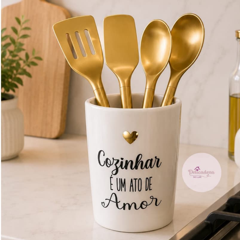 Porta Utensílios em Cerâmica - COZINHAR É UM ATO DE AMOR