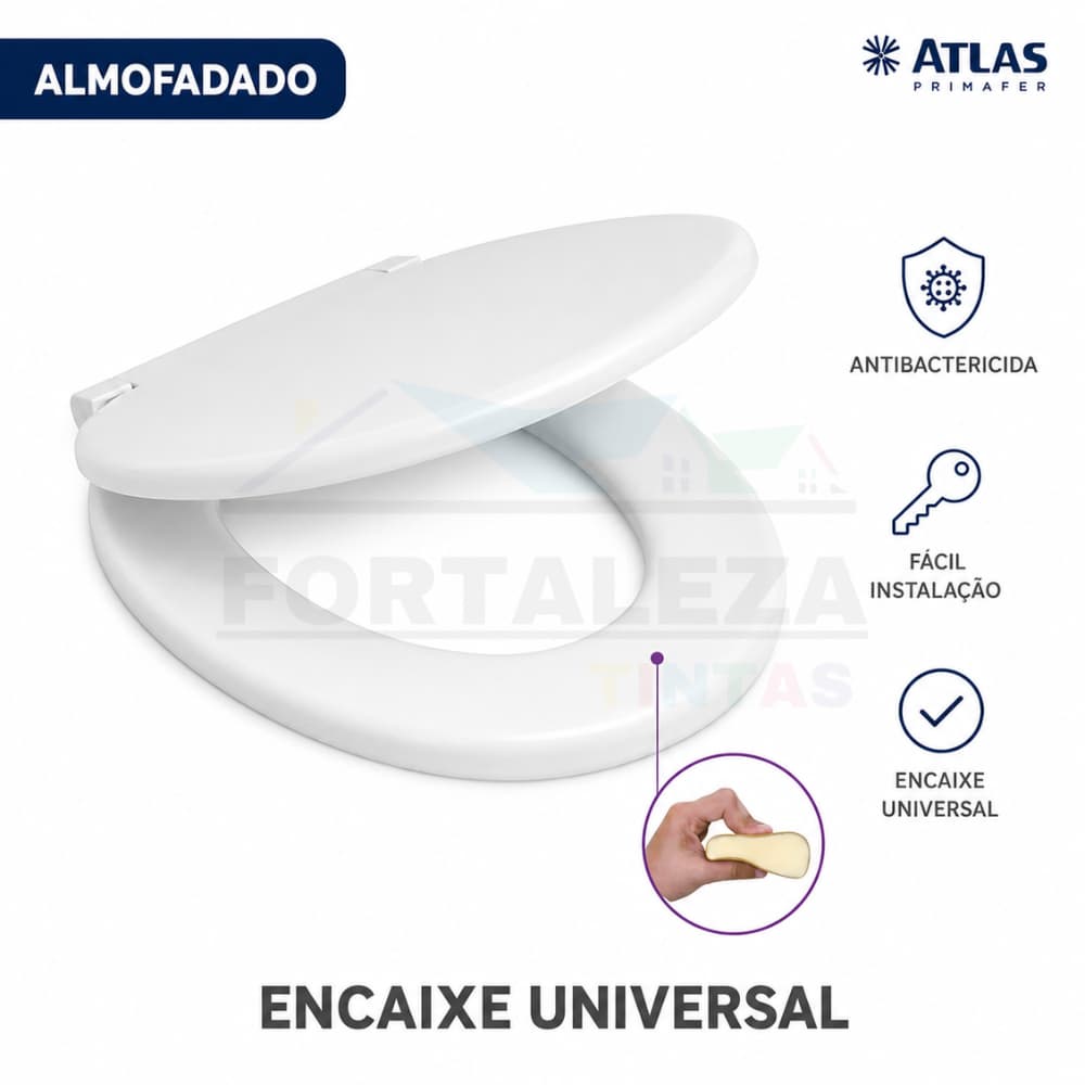 Assento Sanitário Almofadado Clássico Atlas Primafer Tampa Vaso Universal Oval Branco Deca Celite Incepa Antibactericida