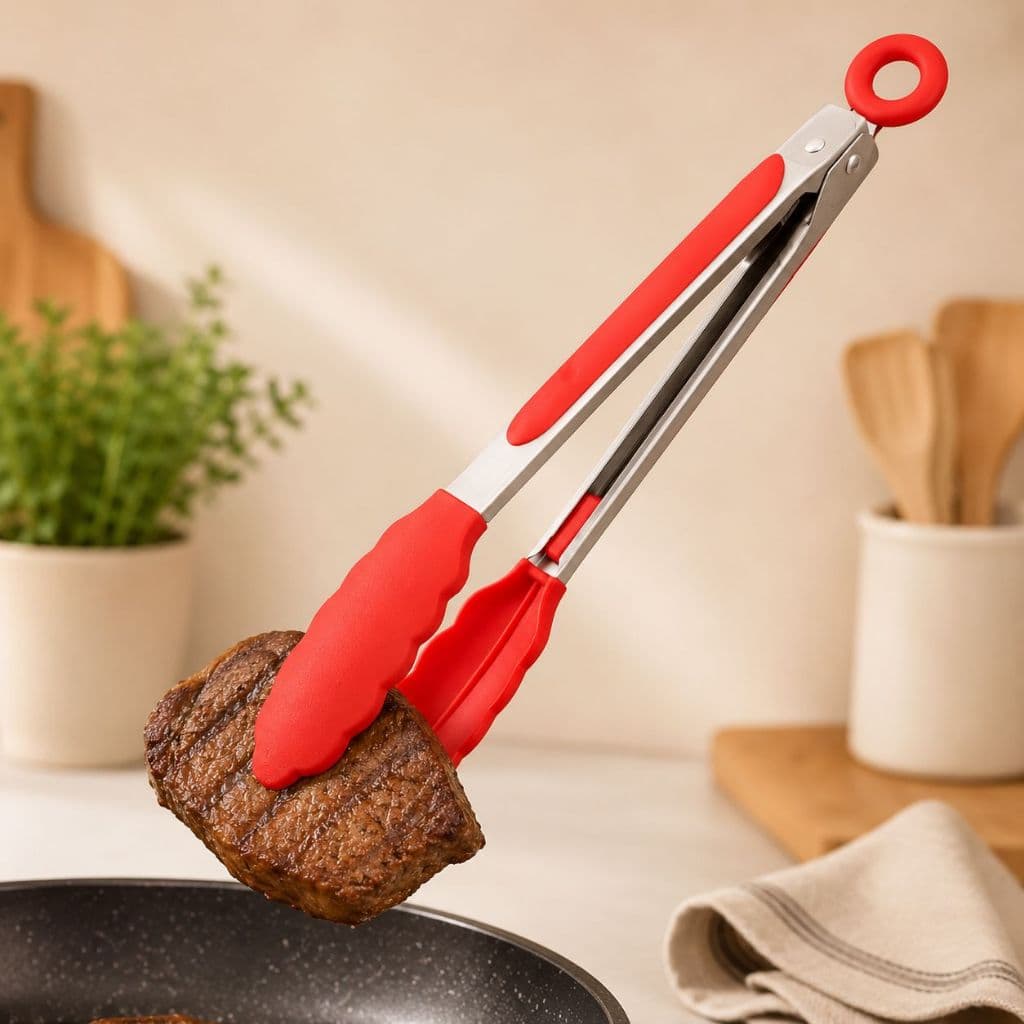 Pegador Pinça de Alimentos Silicone Aço Inox 29cm Cozinha Churrasco Air Fryer