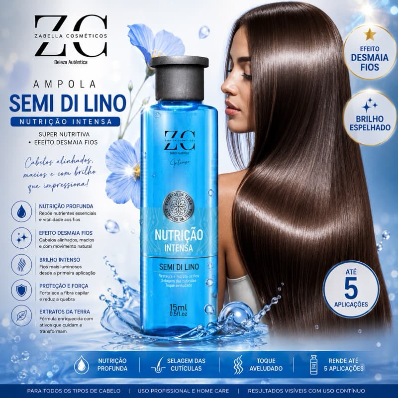 Ampola Semi Di Lino Zabella Nutrição Intensa Desmaia Fios Brilho Espelhado