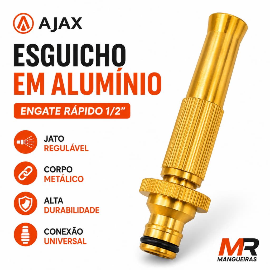 AJAX Esguicho Aluminio Dourado Jato Regulavel Engate Rapido 1/2" Universal Jardim Mangueira Torneira