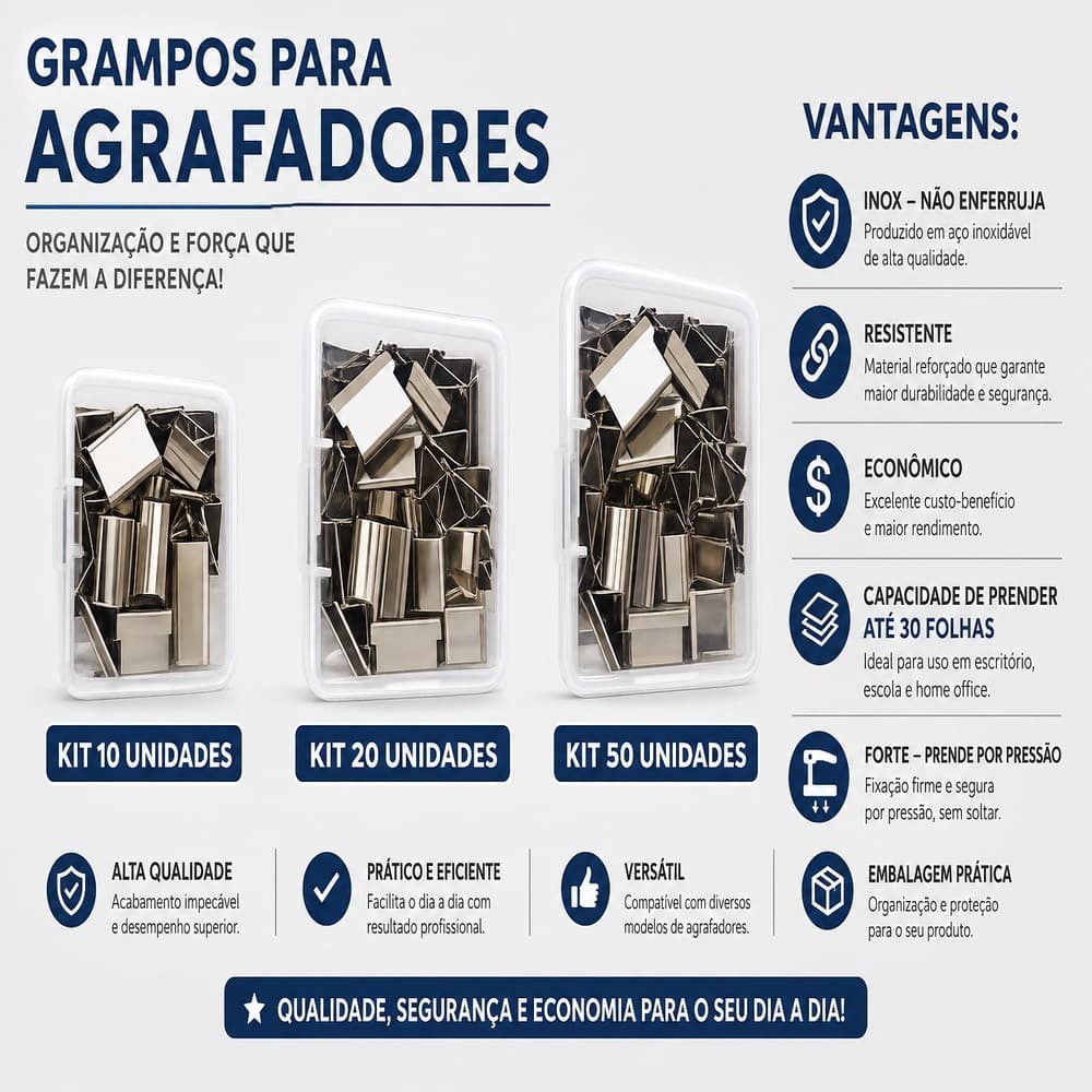 Grampos inox para agrafador grampeador prendedor de papel super forte