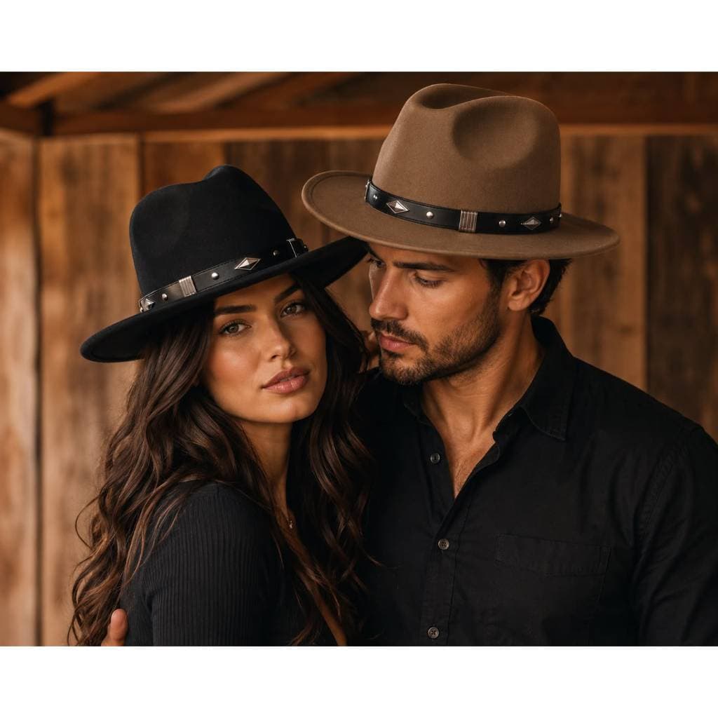 Chapéu Fedora Inverno Feltro Aba Média Unissex Regulável preto 2
