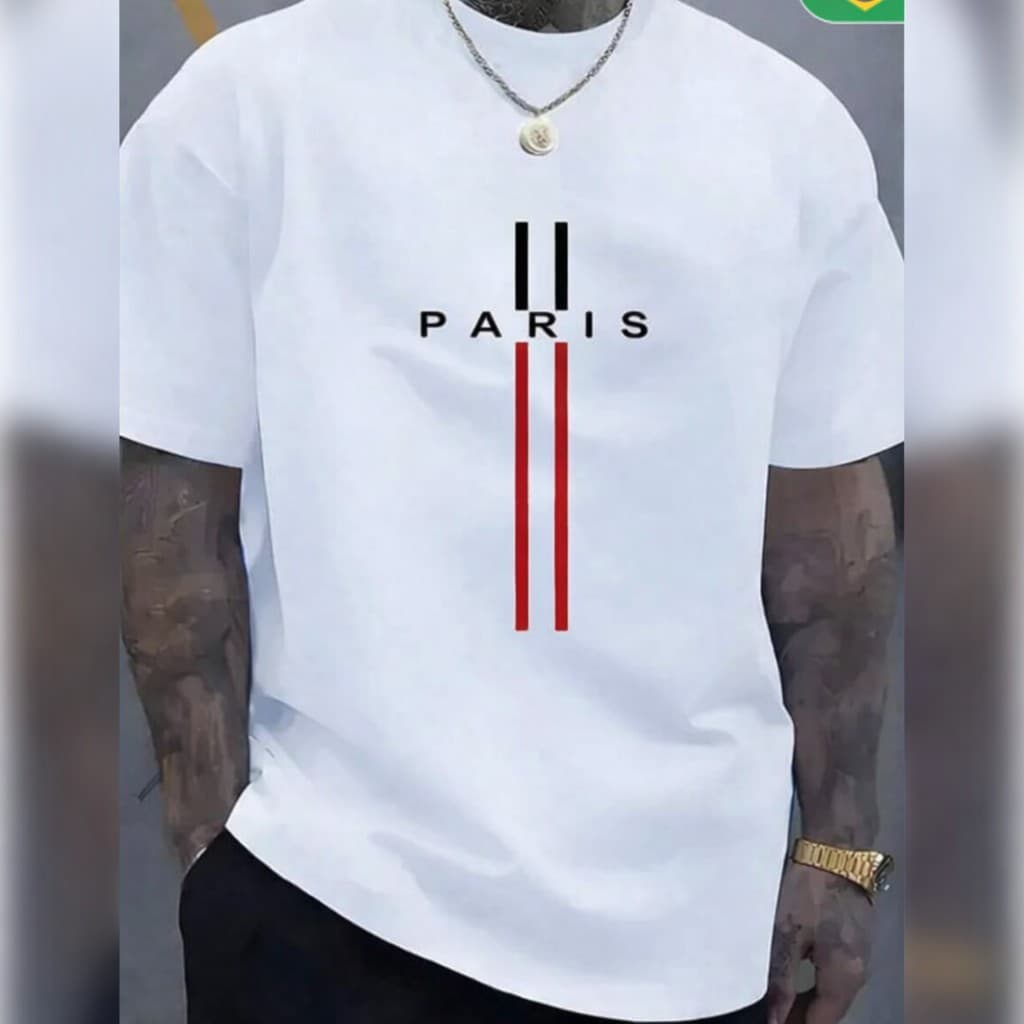 Camiseta Masculina Estampa Paris Vertical camisa 100% algodão básica premium urbano gola redonda