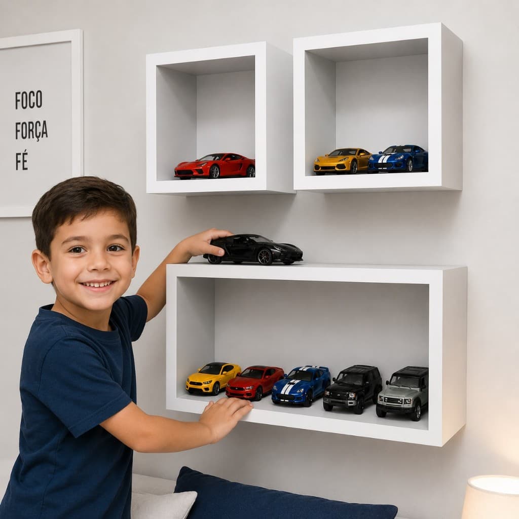 Kit 3 Nicho Decorativo Parede Prateleira Suspensa Sala Quarto Escritório Organização Armazenamentos praticidade util