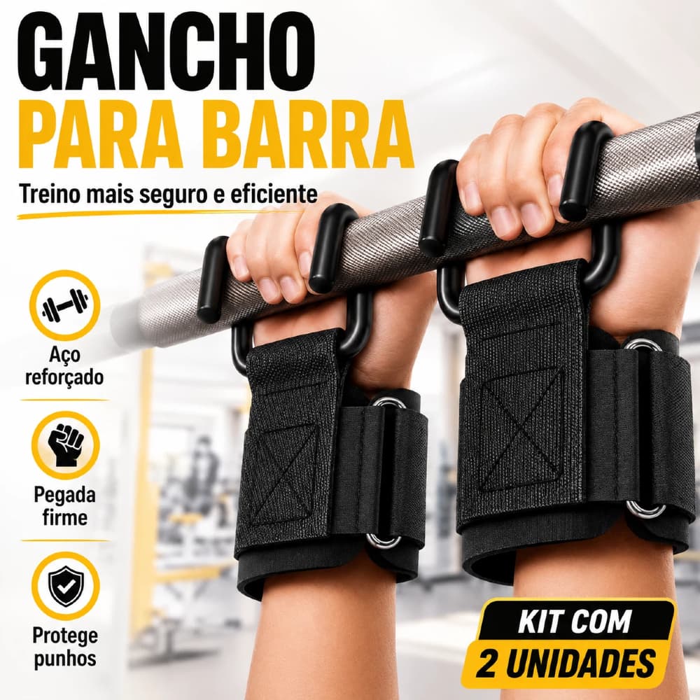 Par de Straps Gancho Aço Protege Palmas e Pulsos para Musculação e Academia - Garras Treino Lift