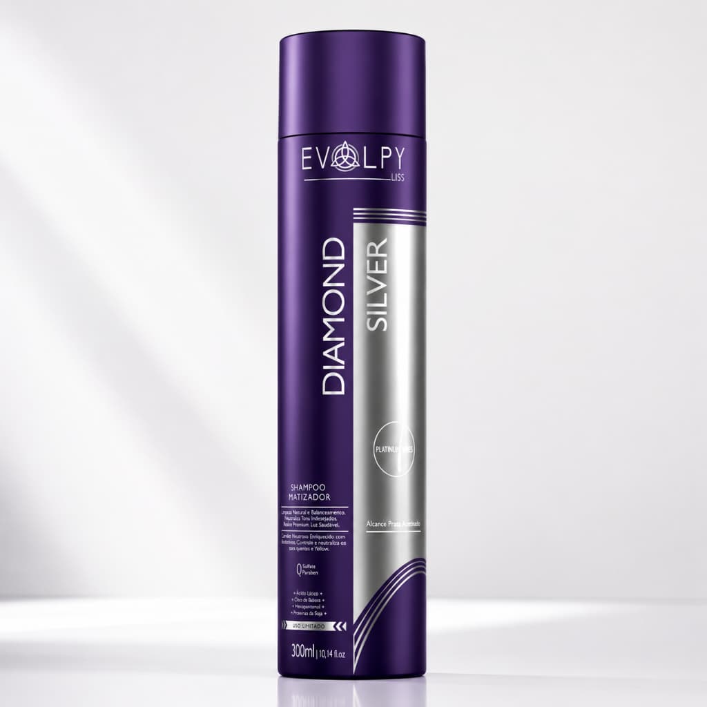 SHAMPOO MATIZADOR | DIAMOND SILVER 300ML - EVOLPY LISS | NEUTRALIZA TONS AMARELOS | ANTIAMARELAMENTO