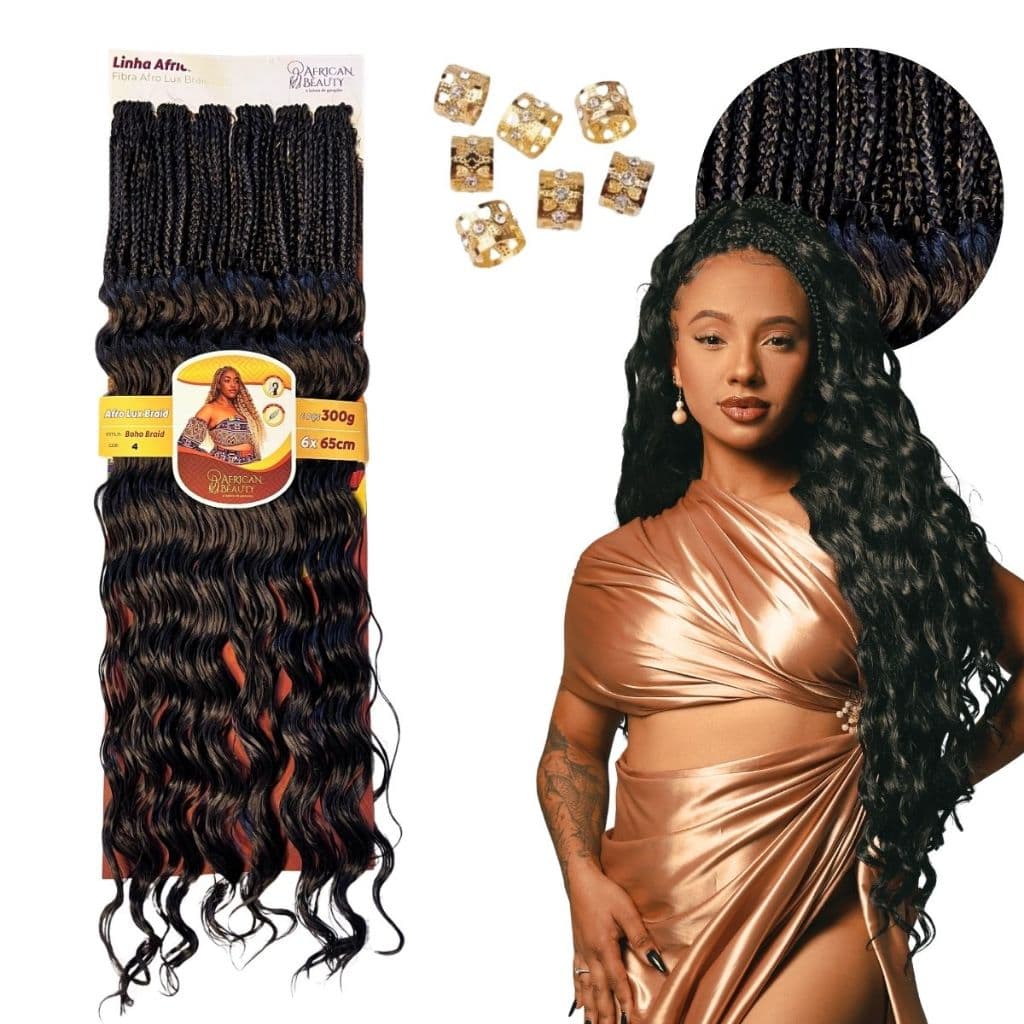 Cabelo Afro Lux Crochet Boho Braids Cachos e Tranças Fibra Orgânica 65cm Cacheado 300g