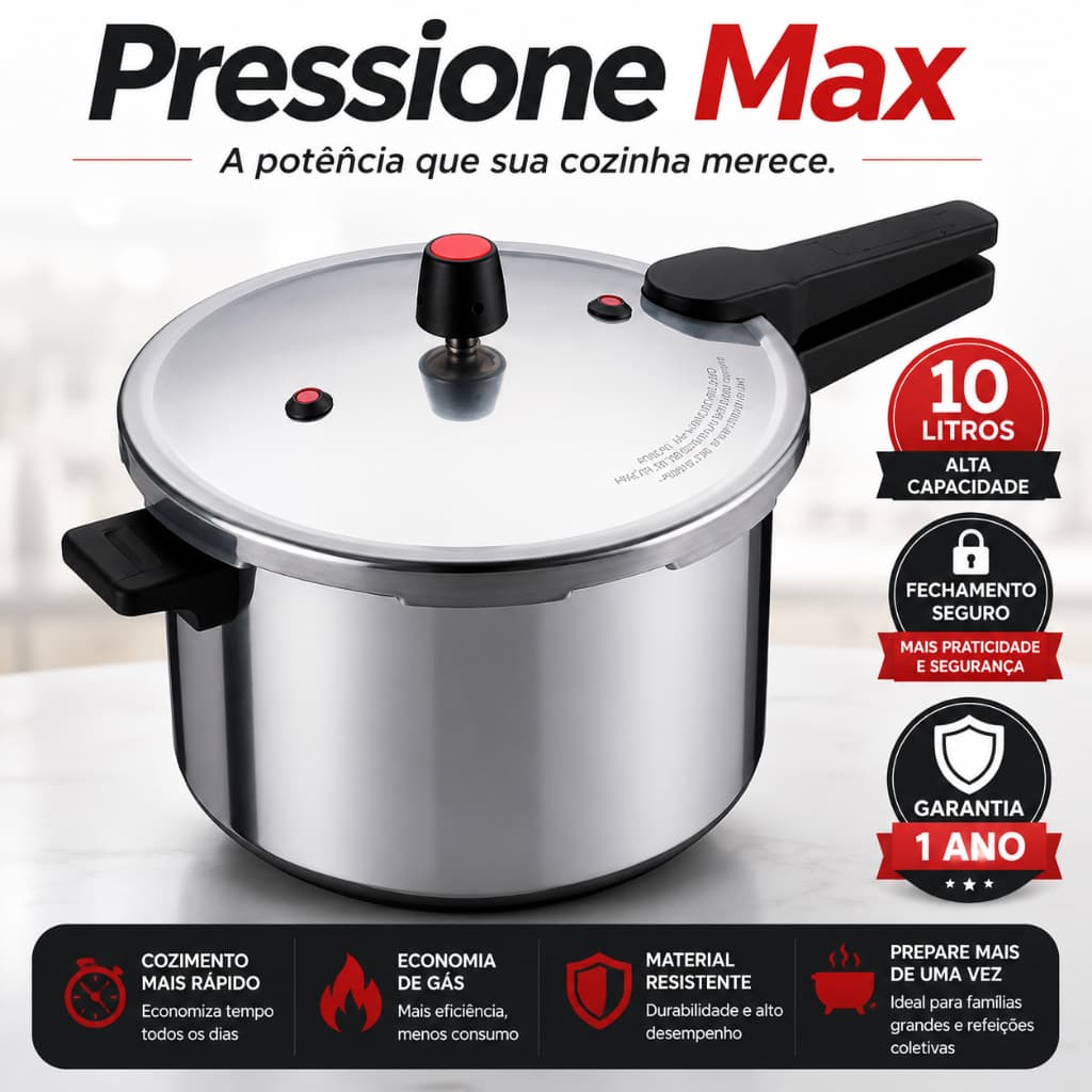 Panela de Pressão 10L Alta Capacidade Fechamento Seguro Alumínio Cozinha Industrial e Residencial