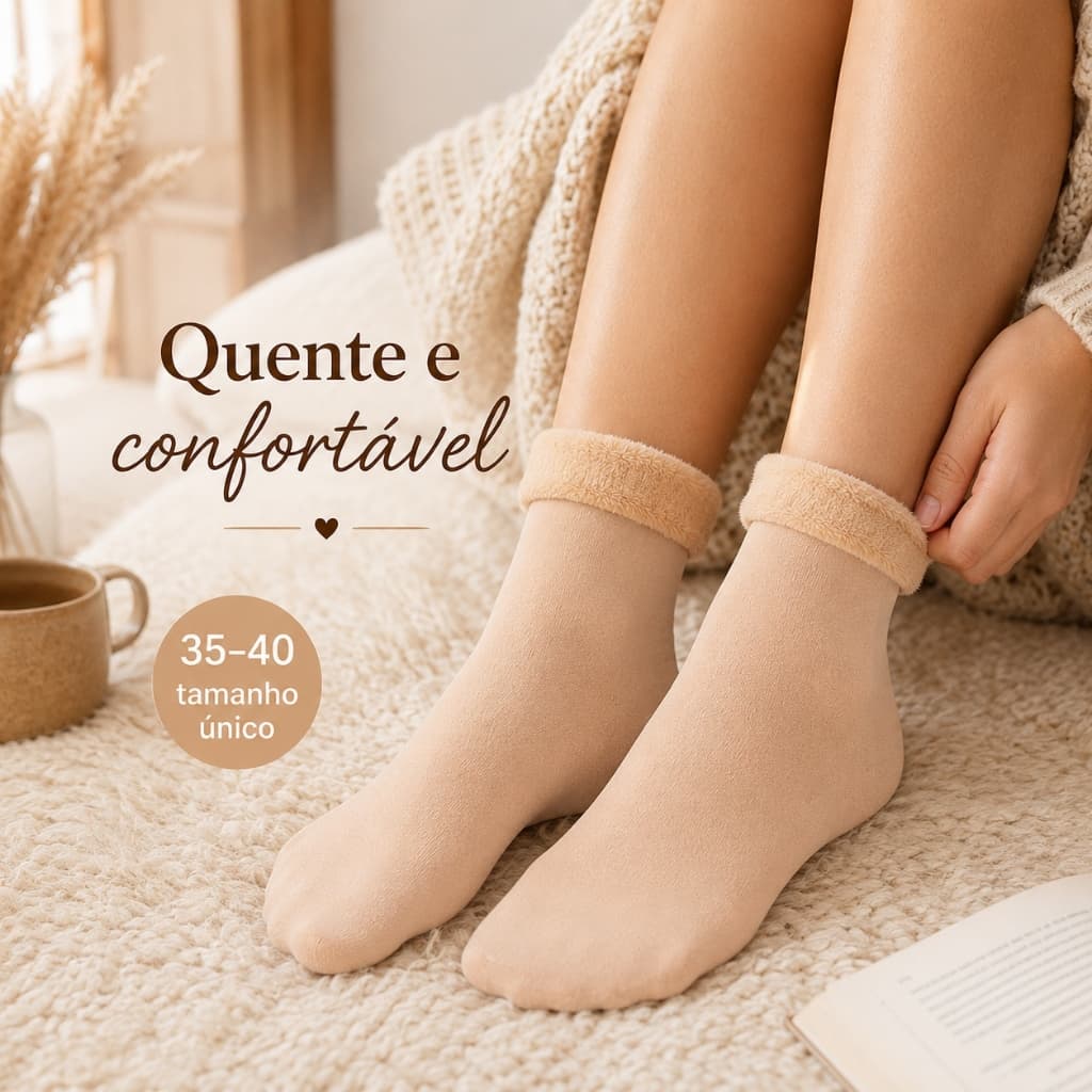 Kit 4 Pares Meia Térmica Forrada Feminina Inverno Frio Intenso