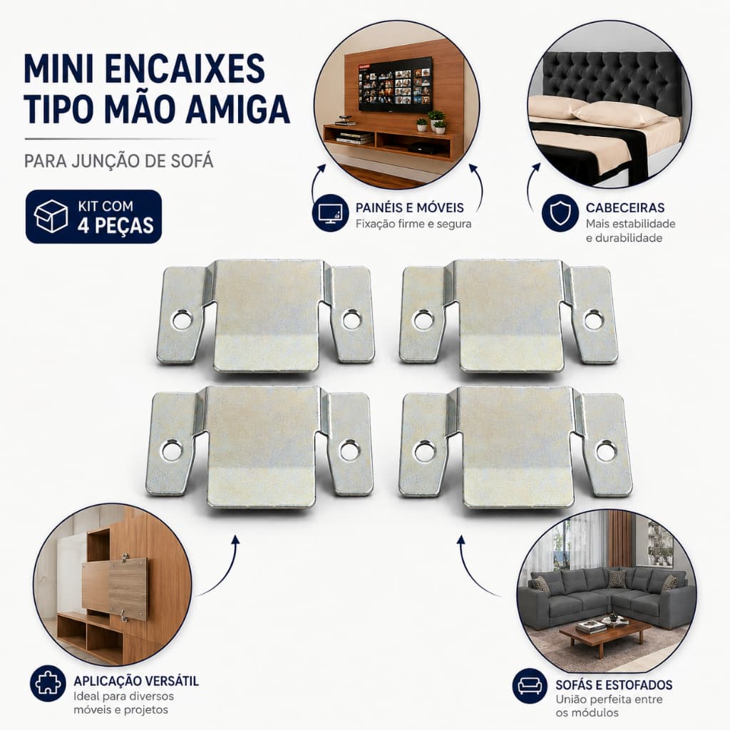 Kit Encaixe Conector Para Junção Cabeceira Painel Tvs União Sofá  - Pares Galvanizados