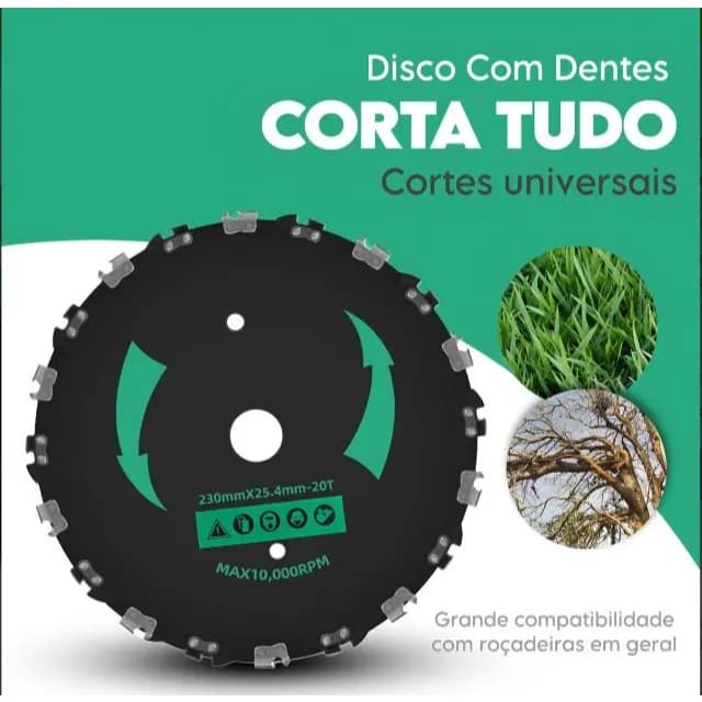 Lâmina De Corte Roçadeira Tipo Motosserra Dente Com Anel Redutor 25mm Para 20mm