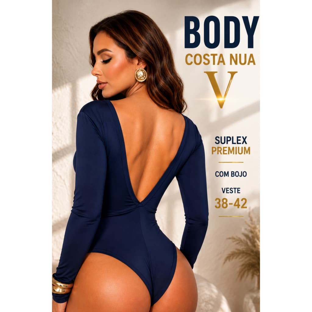 Body Feminino Manga Longa Costa en forma V Suplex Max Linha Premium