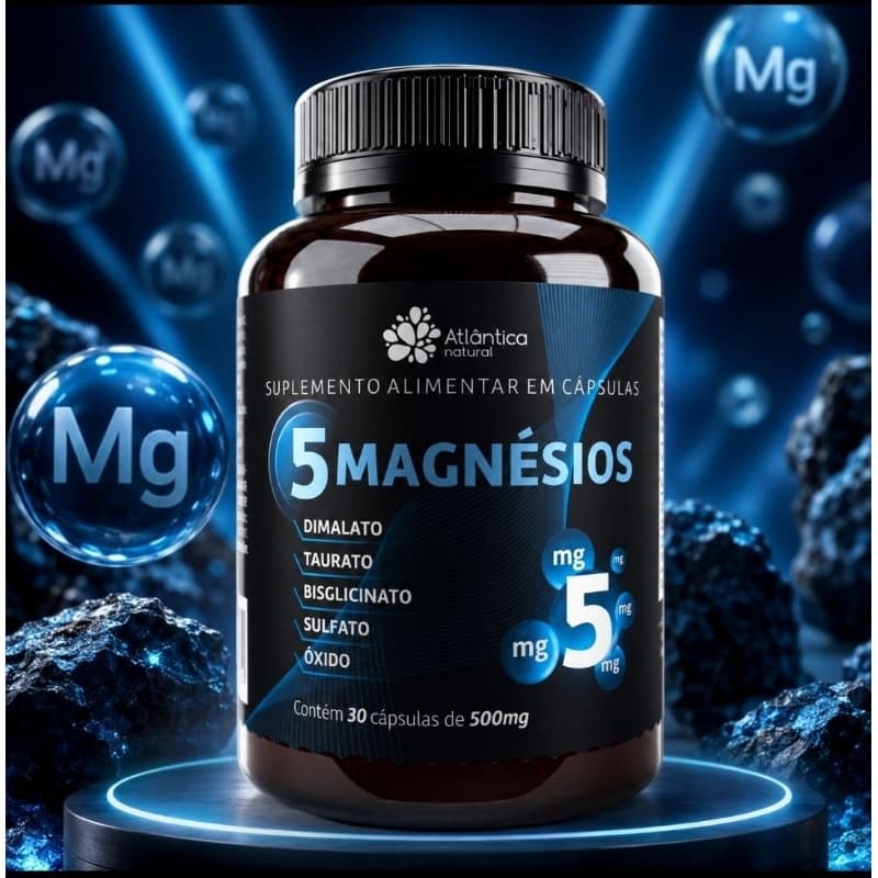 Magnésio Dimalato Taurato Bisglicinato Sulfato Óxido 5 Magnésios Atlântica Natural