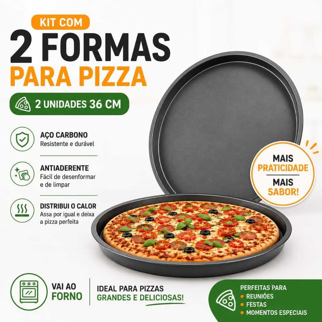 Kit Com 2 Formas Assadeiras De Aço Carbono Grande Para Pizza Não Gruda Assadeira Para Pizza