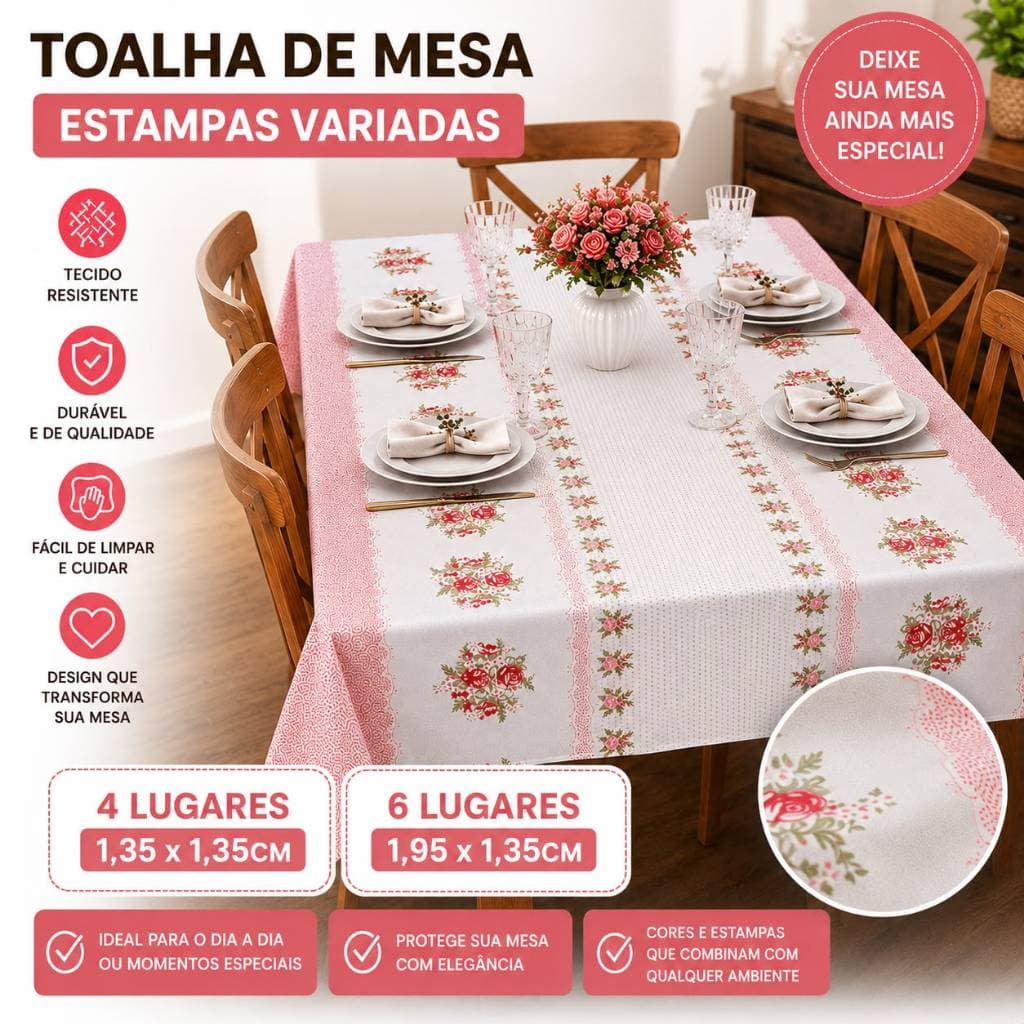 Toalha de mesa 4 E 6 Cadeiras Tecido Estampas variadas - Decoração E Cozinha SORTIDAS