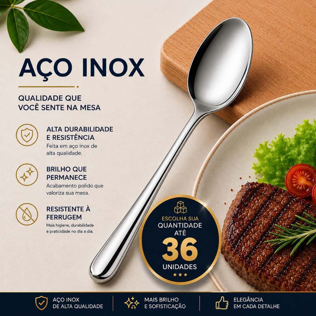 Colher de Mesa Jogo 36 Aço Inox Talher Cozinha