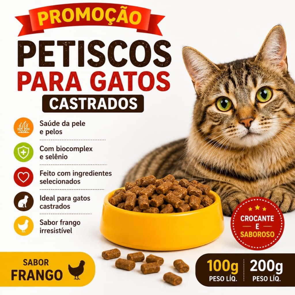 200GR PETISCO Pastelzinho Recheados Castrado Frango para Gatos Adultos e Filhotes