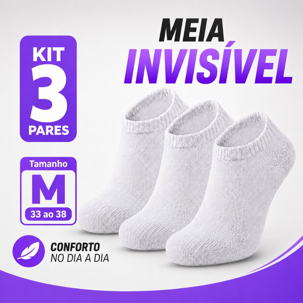 Kit 3 Pares Meia Invisivel Branca Altomax Soquete Cano Baixo Tenis Feminina M 33 38 Macia Dia Dia