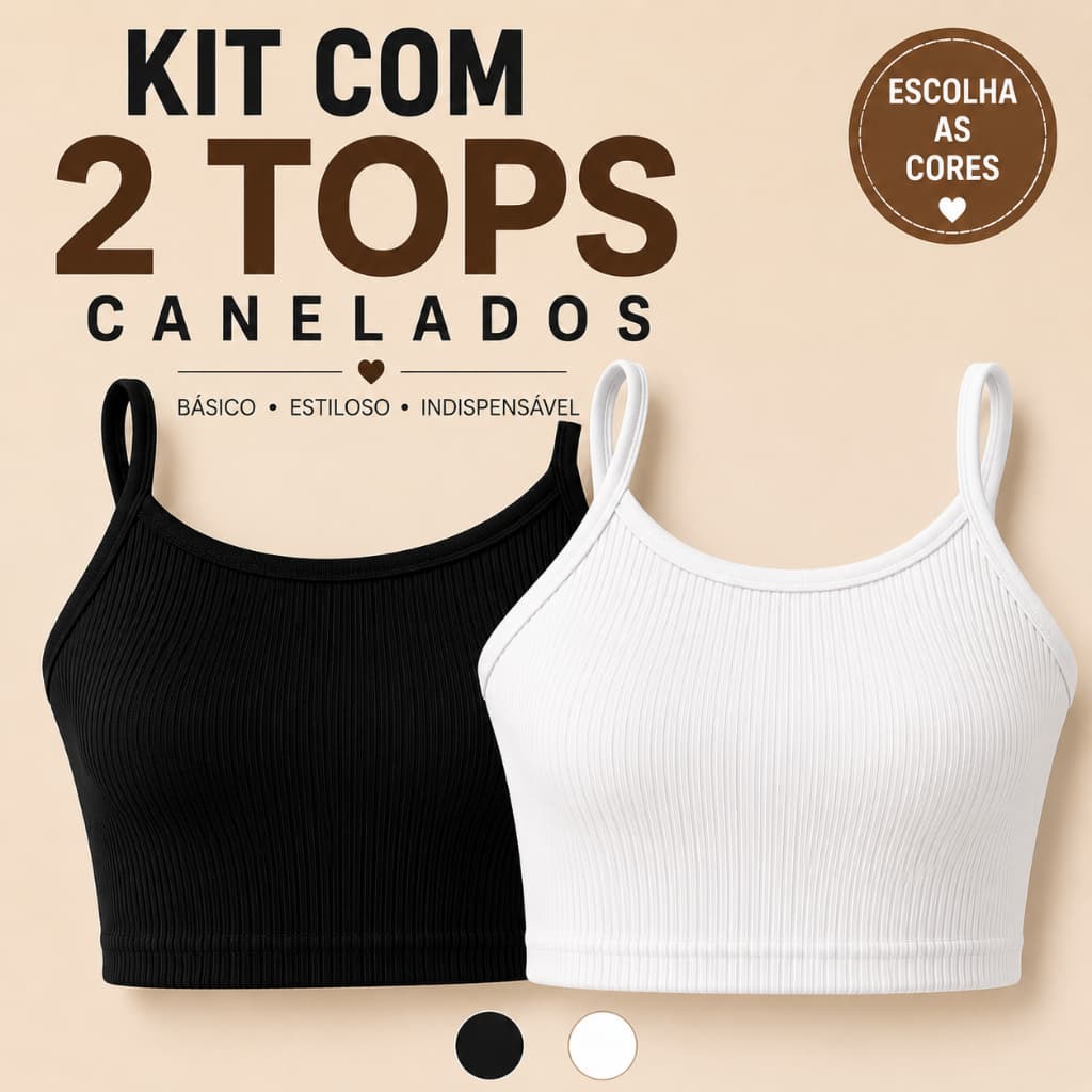 Kit 2 Cropped Top Feminino Alcinha Canelado Fitness Academia