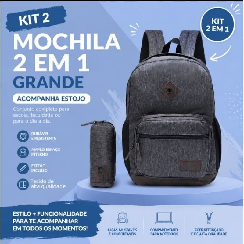 Kit Mochila Cavalera Com Estojo Resistente Escolar Faculdade Masculino Feminino Unissex