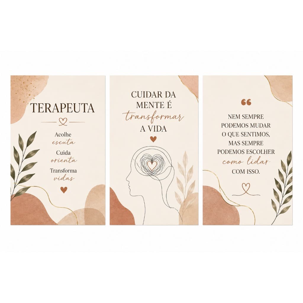 Kit 3 Quadros Terapia Psicologia Clínica Consultório Decoração Profissional