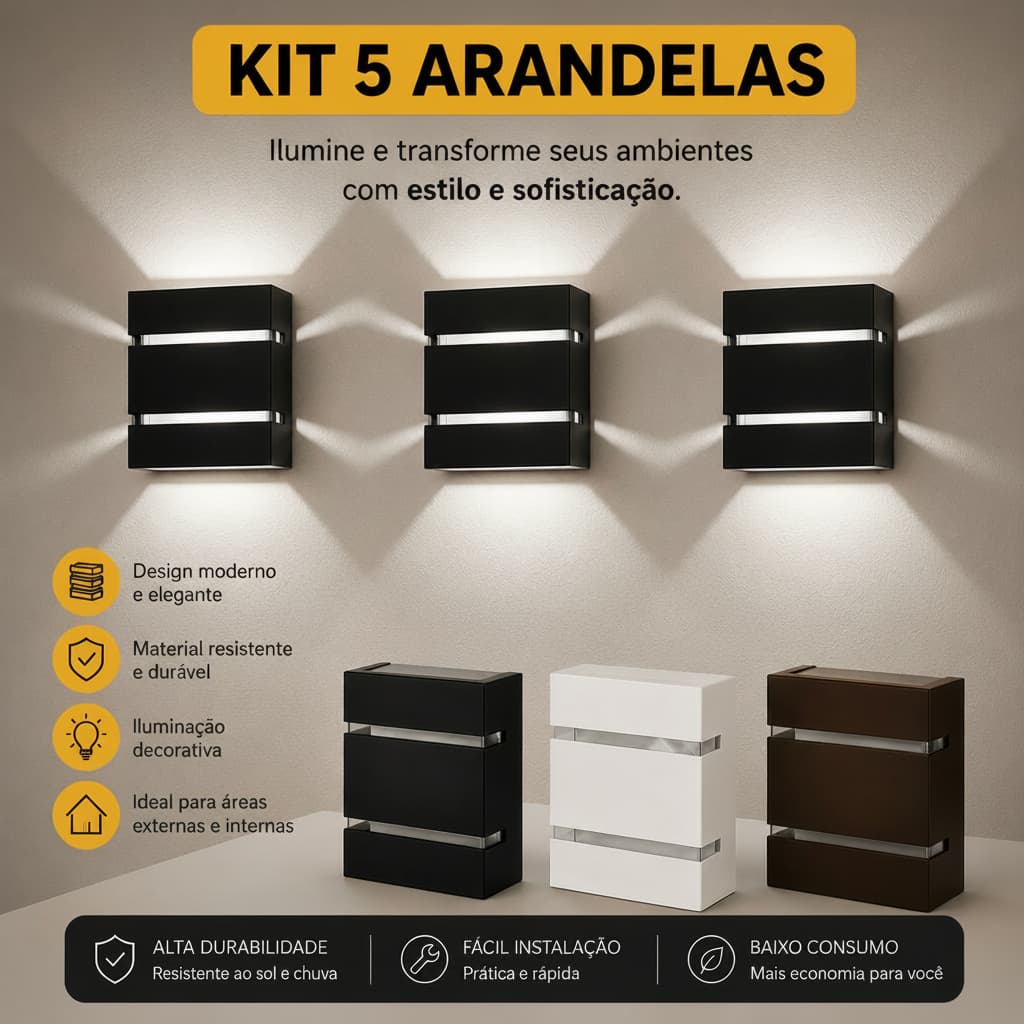 Kit 5 Arandela Luminária Slim  Decorativa 2 Focos 2 Frisos Ideal P/ Muros Jardins Sítios Chácaras Bivolt