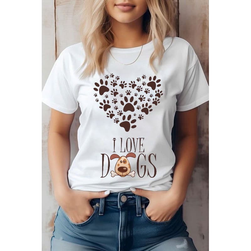 Camiseta Feminina I Love Dogs – Estampa Patinhas | Confortável e Estilosa