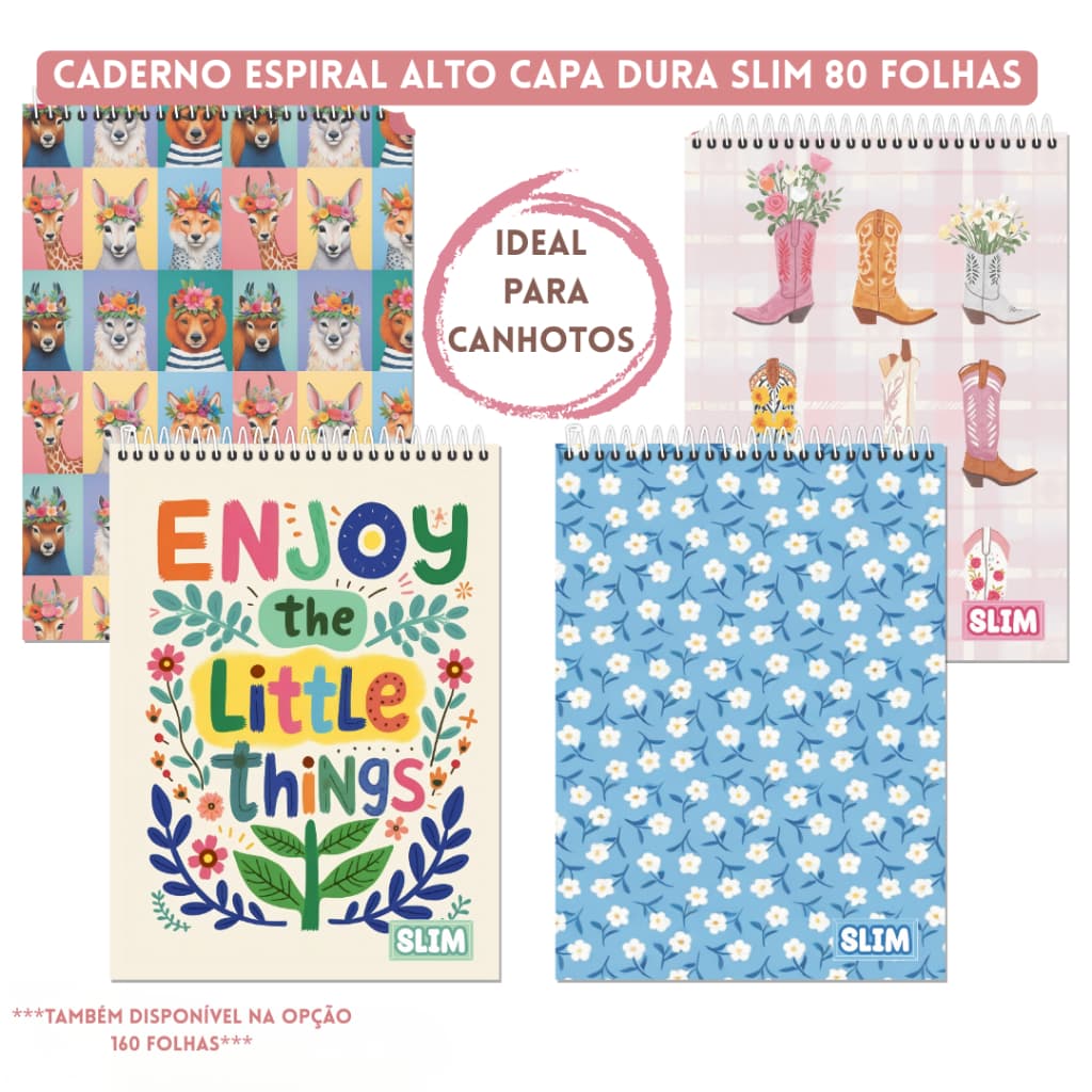 Caderno para Canhotos Espiral Alto Colegial Capa Dura 80 Folhas Slim 3B Cadernos