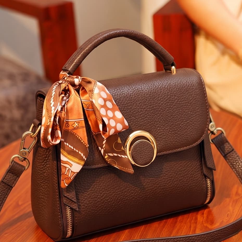 Bolsa Feminina Com Alça Transversal Tiracolo Media Estruturada com Lenço Elegante C-13