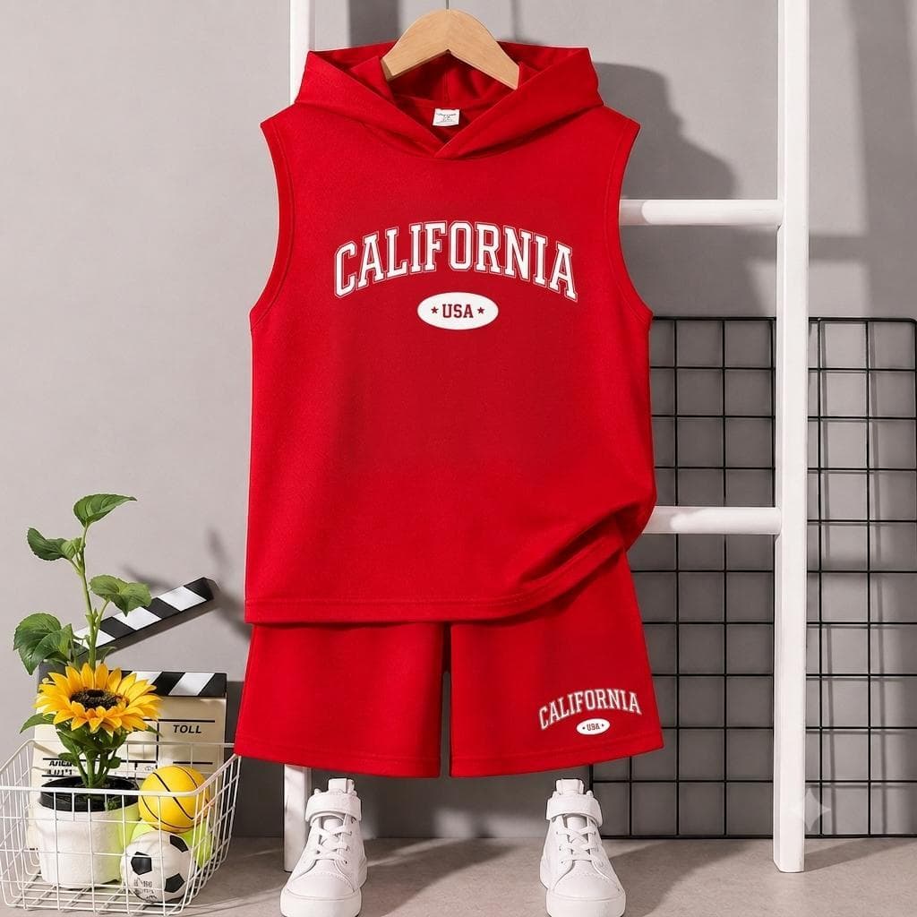 Conjunto Infantil algodão Menino short e regata capuz  premium estampa  california