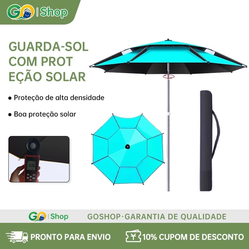 Guarda-sol central para praia/jardim, 2 metros, dobrável, acompanha bolsa para transporte, azul celeste